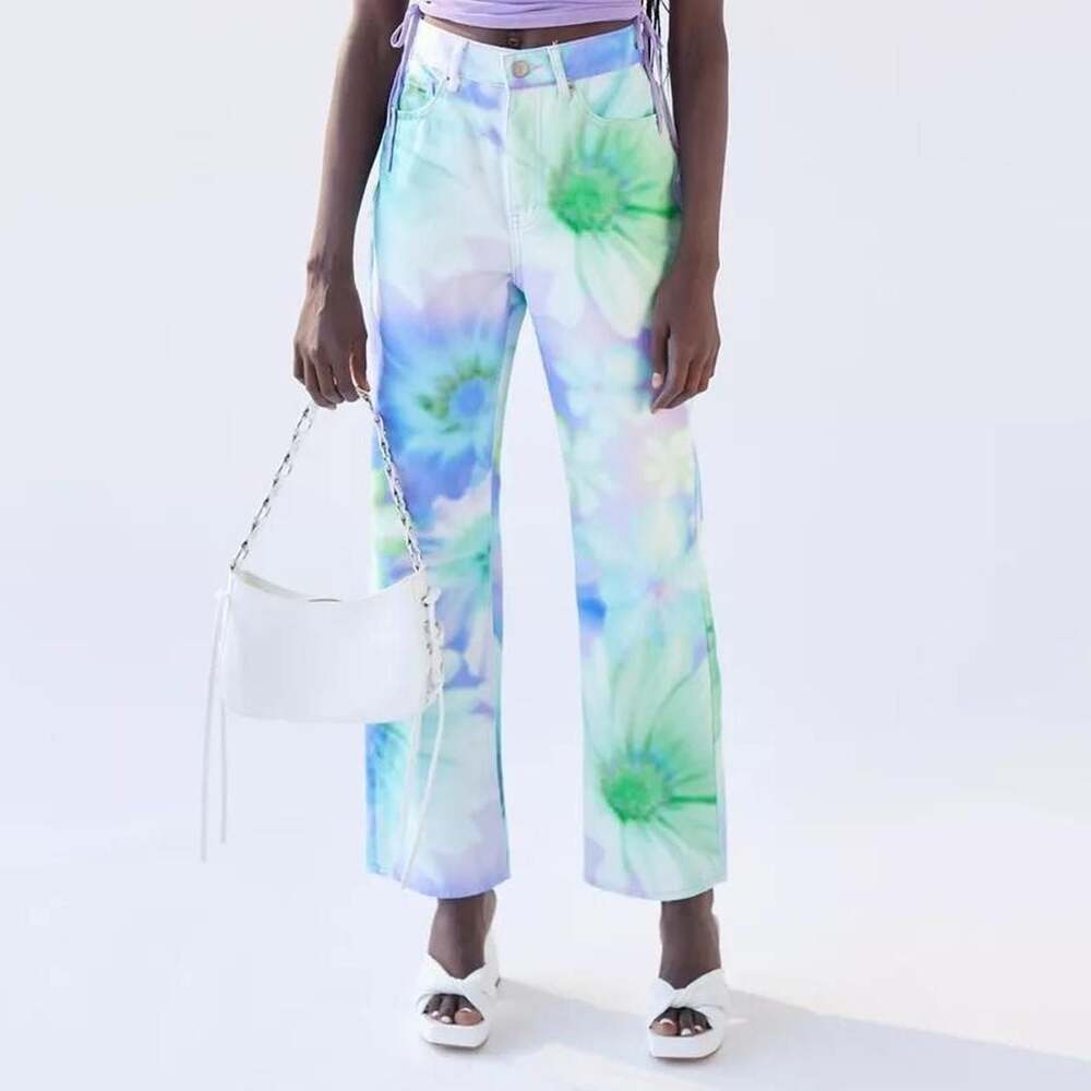 BDG High Waisted Cowboy Jeans Floral Multi